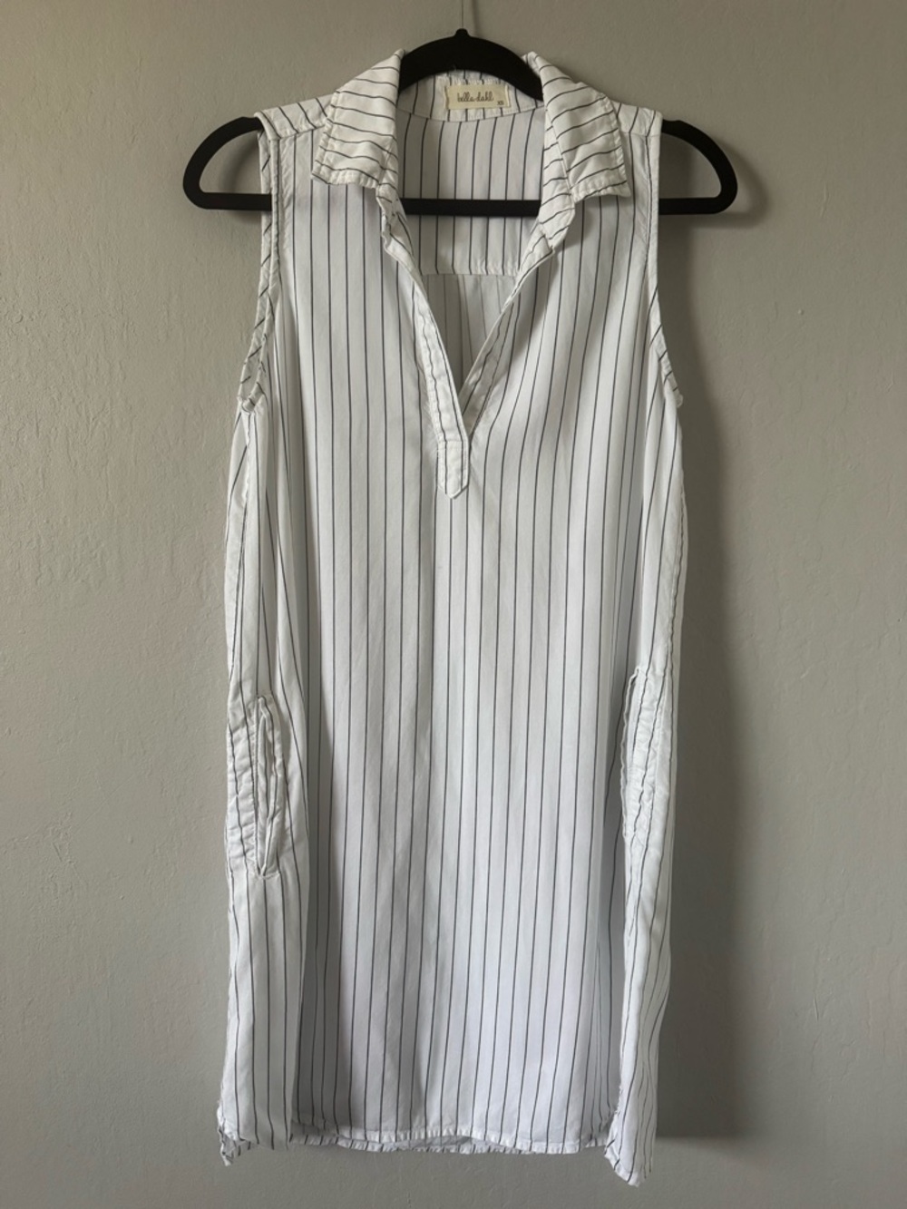 Bella Dahl Sleeveless White Pinstripe Shirt Dress with Pockets XS